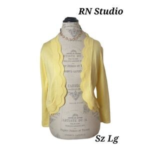 Women's Yellow Scalloped Edge Shrug Cardigan Sweater By RN Studio NWT